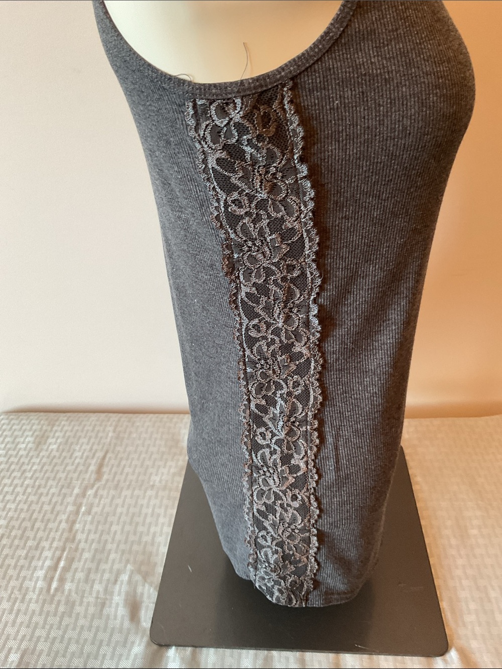Ribbed Tank Top with Lace Side Panels